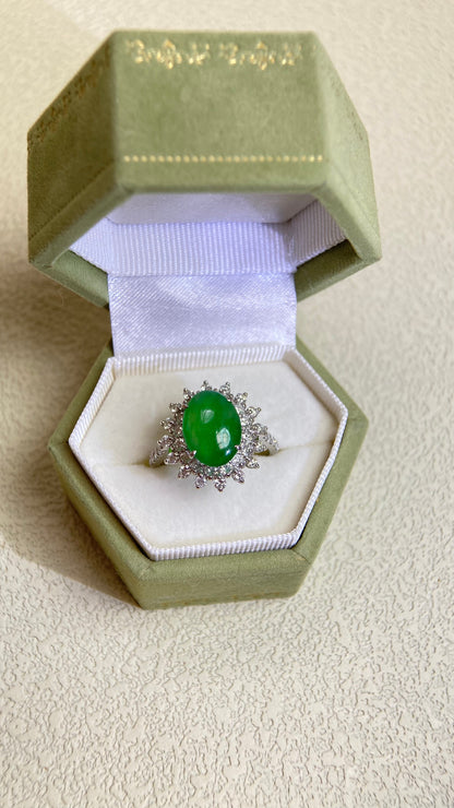 Pt950 Platinum&Jadeite and Diamond Ring | Jadeite 3.075ct | Diamond 0.99ct | Japanese Vintage Estate Jewelry-BPSG