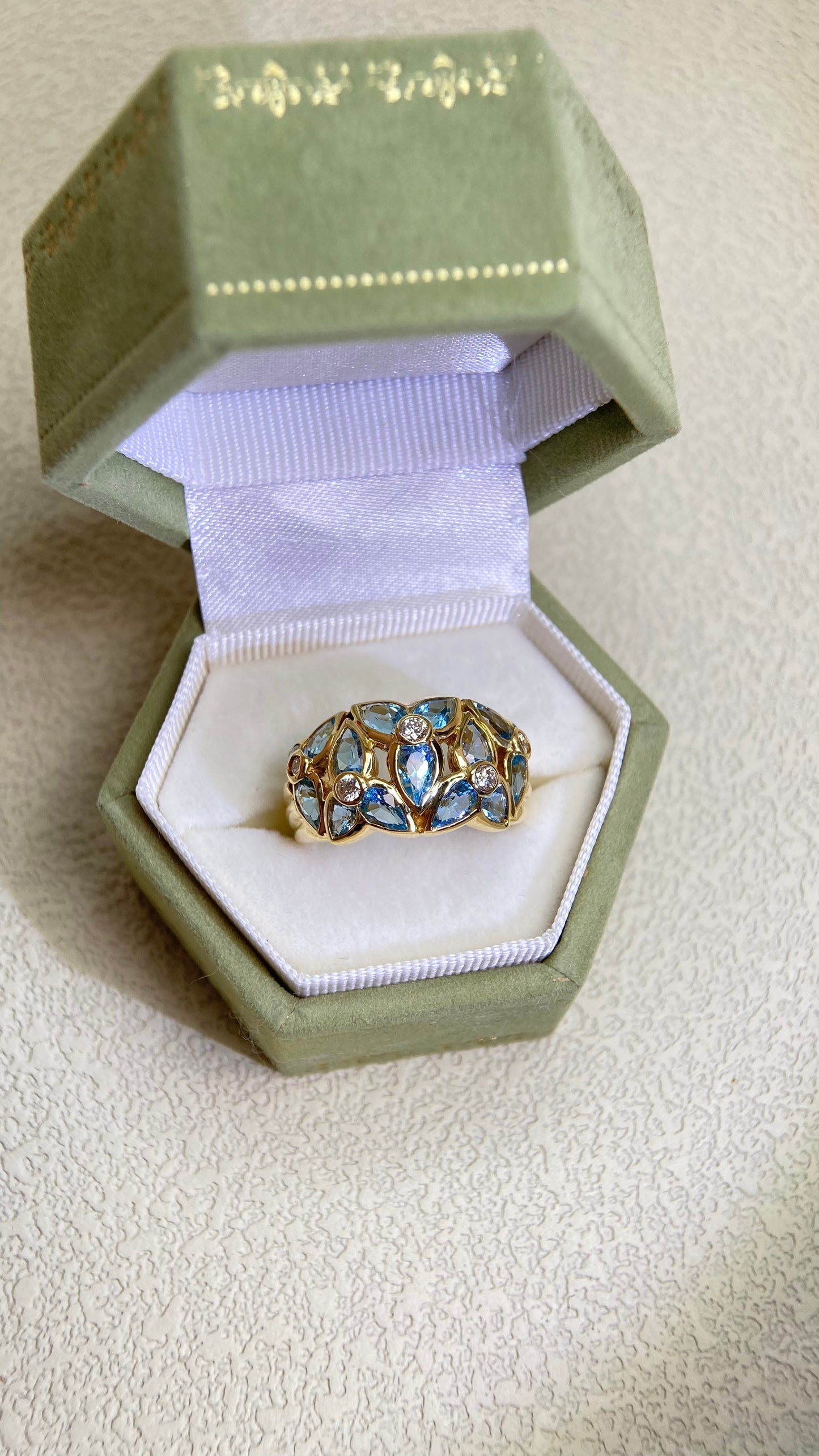 K18 Gold&Blue Topaz and Diamond Ring |Topaz 3.35ct | Diamond 0.199ct | Japanese Vintage Estate Jewelry-BPLX
