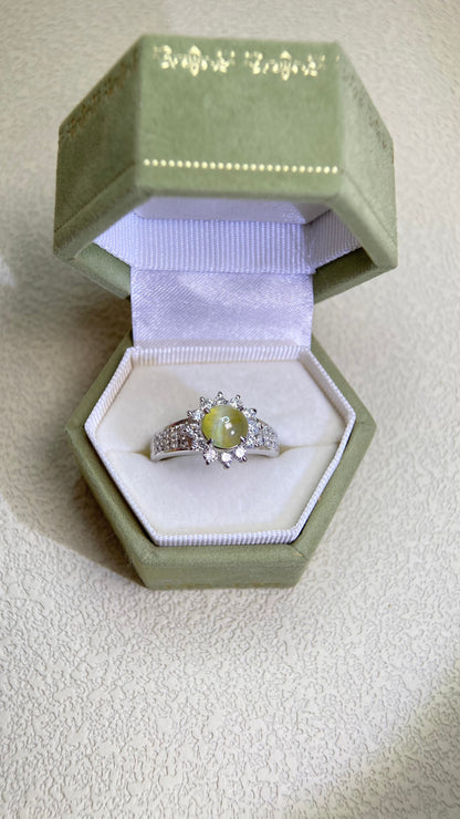 Pt900プラチナ＆キャッツアイ クリソベリル＆ダイヤモンドリング｜キャッツアイ クリソベリル 1.63ct｜ダイヤモンド 0.65ct｜日本製ヴィンテージエステートジュエリー-BIXA