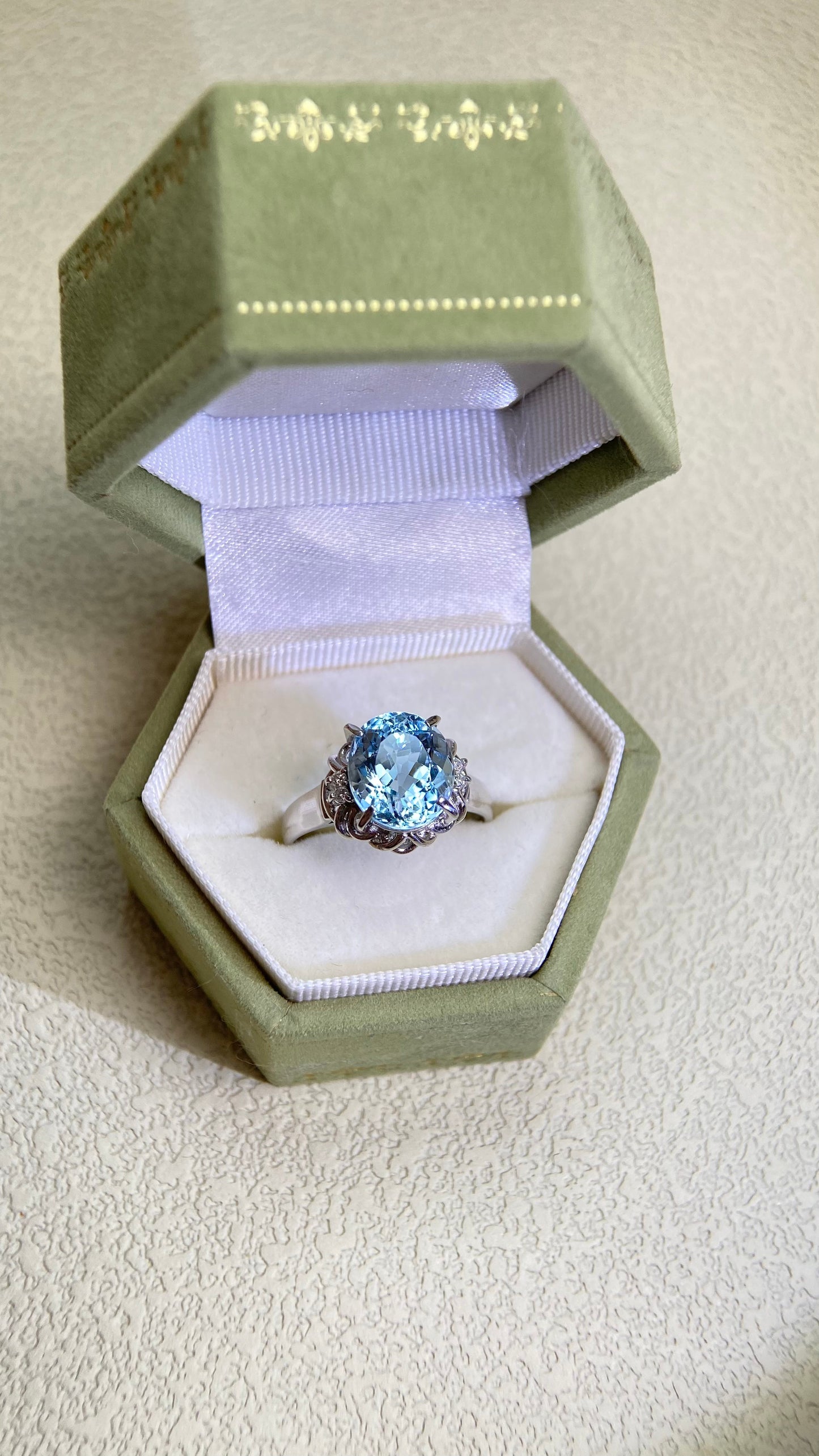 Pt900プラチナ＆アクアマリン＆ダイヤモンドリング｜アクアマリン 3.36ct｜ダイヤモンド 0.04ct｜日本製ヴィンテージエステートジュエリー-BPIY