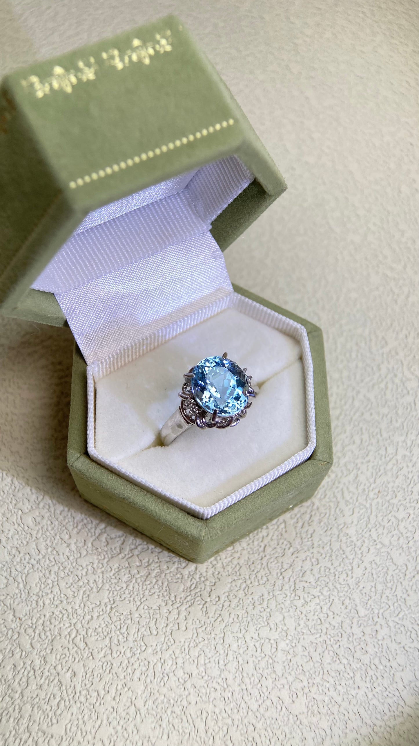 Pt900プラチナ＆アクアマリン＆ダイヤモンドリング｜アクアマリン 3.36ct｜ダイヤモンド 0.04ct｜日本製ヴィンテージエステートジュエリー-BPIY