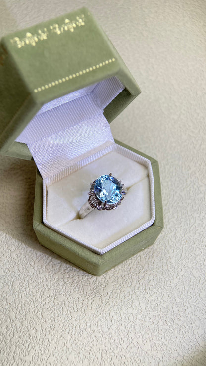 Pt900プラチナ＆アクアマリン＆ダイヤモンドリング｜アクアマリン 3.36ct｜ダイヤモンド 0.04ct｜日本製ヴィンテージエステートジュエリー-BPIY