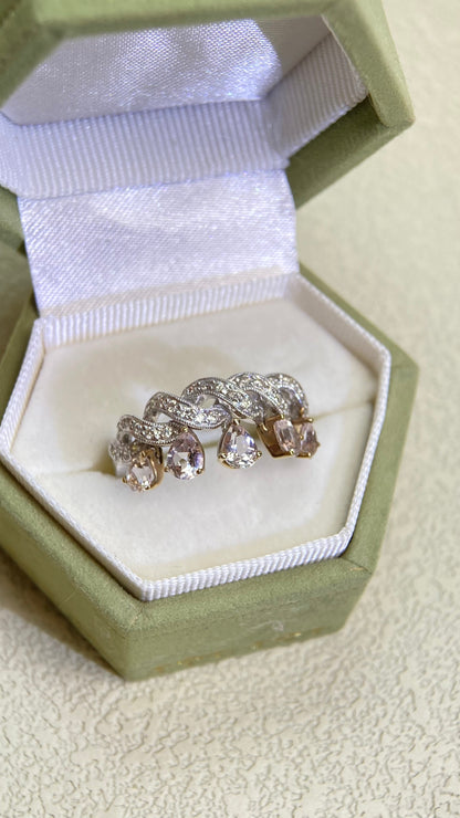 K18 Gold/750&Morganite and Ring | Morganite 0.90ct | Diamond 0.30ct | Japanese Vintage Estate Jewelry-BPYR