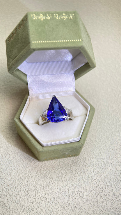 Pt900 Platinum&Tanzanite Ring | Tanzanite 7.09ct | Diamonds 0.48ct | Japanese Vintage Estate Jewelry-BPGB