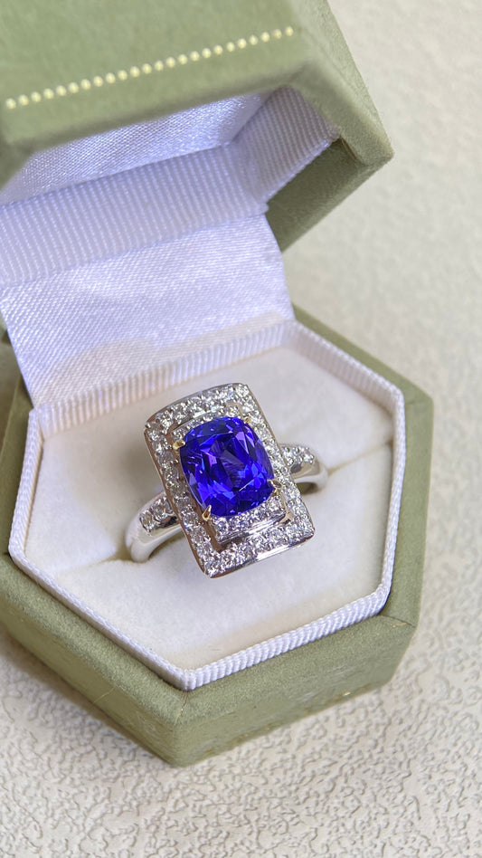 K18 Gold/Pt900 Platinum&Tanzanite Ring | Tanzanite 3.37ct | Diamonds 0.74ct | Japanese Vintage Estate Jewelry-BNZI