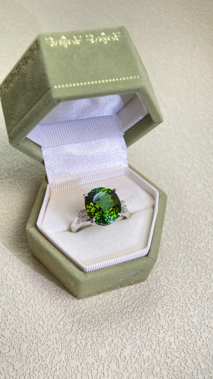 Pt900 Platinum&Tourmaline and Diamond Ring | Tourmaline 6.63ct | Diamonds 0.23ct | Japanese Vintage Estate Jewelry-BPFH