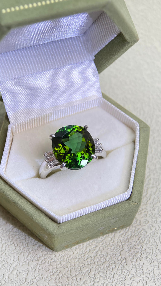Pt900 Platinum&Tourmaline and Diamond Ring | Tourmaline 6.63ct | Diamonds 0.23ct | Japanese Vintage Estate Jewelry-BPFH