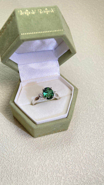 Pt900 Platinum&Tourmaline and Diamond Ring | Tourmaline 1.79ct | Diamonds 0.16ct | Japanese Vintage Estate Jewelry-BPRM