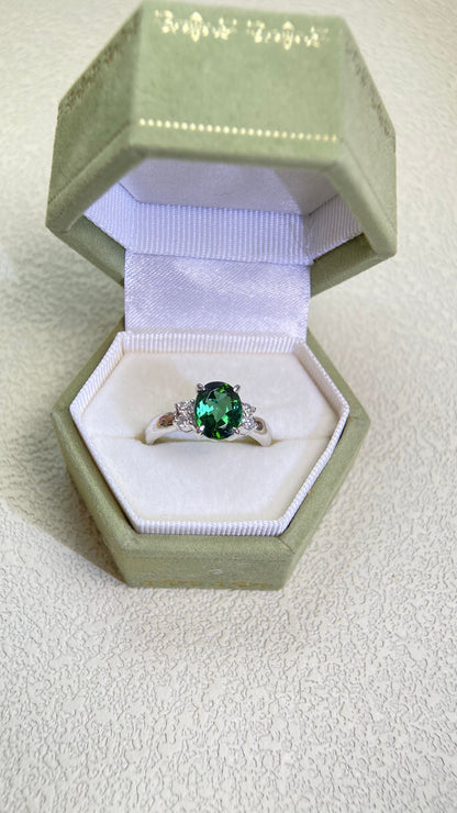 Pt900 Platinum&Tourmaline and Diamond Ring | Tourmaline 1.79ct | Diamonds 0.16ct | Japanese Vintage Estate Jewelry-BPRM