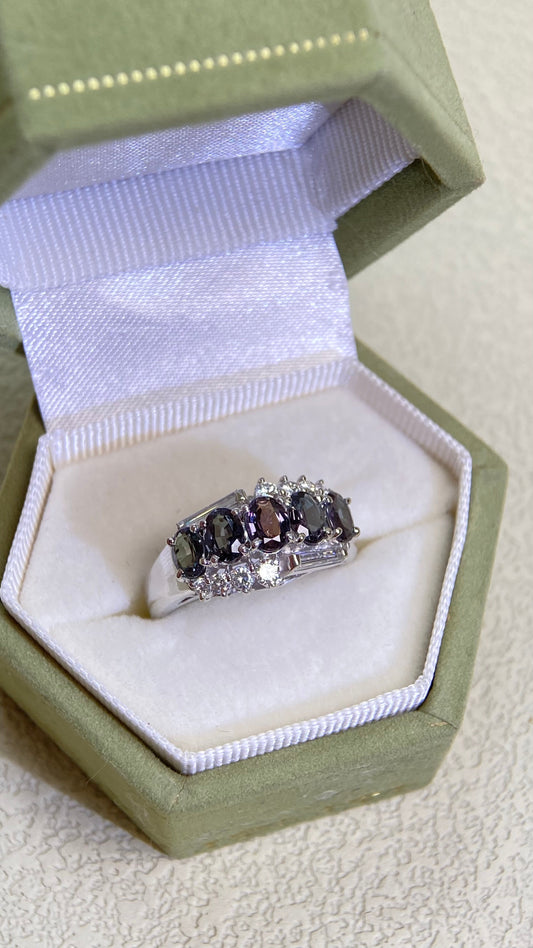 Pt900 Platinum&Alexandrite and Diamonds Ring | Alexandrite 1.17ct | Diamond 0.41ct | Change Color | Japanese Vintage Estate Jewelry-BPPW