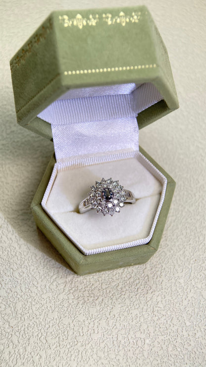 Pt850プラチナ＆アレキサンドライト＆ダイヤモンドリング｜アレキサンドライト0.15ct、ダイヤモンド0.75ct｜カラーチェンジ｜日本製ヴィンテージエステートジュエリー-BJLR