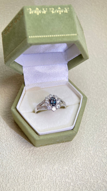 Pt900プラチナ＆アレキサンドライト＆ダイヤモンドリング｜アレキサンドライト0.43ct、ダイヤモンド0.80ct｜カラーチェンジ｜日本製ヴィンテージエステートジュエリー-BGAS