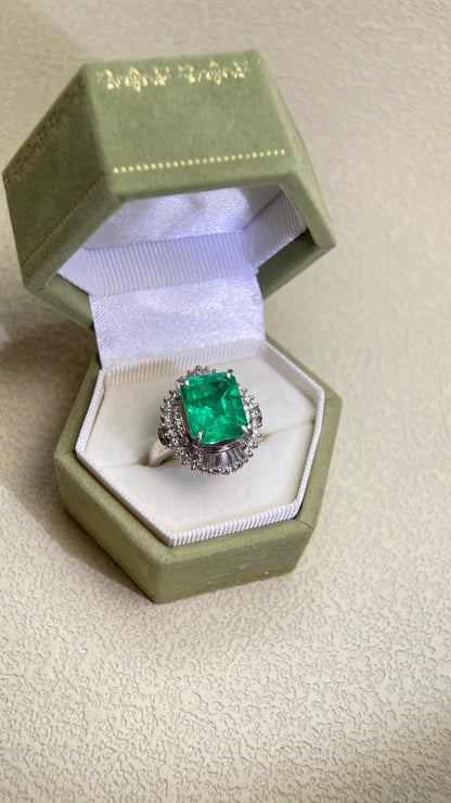 Pt900プラチナ＆エメラルド＆ダイヤモンドリング｜エメラルド4.75カラット｜ダイヤモンド0.81カラット｜日本製ヴィンテージエステートジュエリー-BCPB