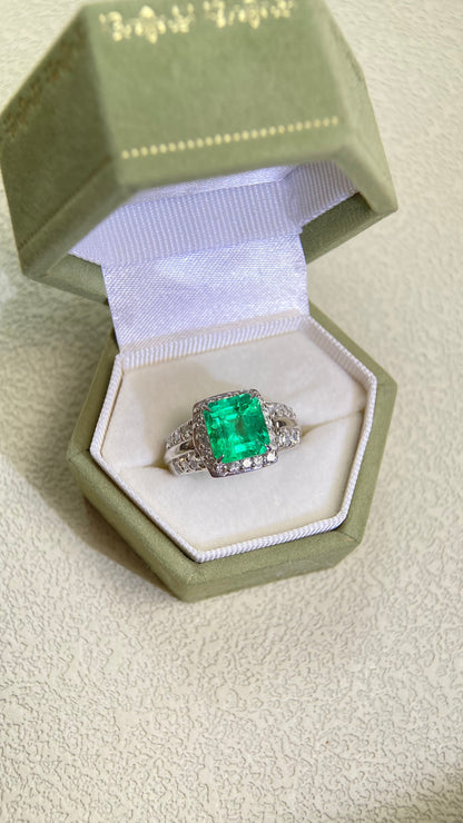 Pt900プラチナ＆エメラルド＆ダイヤモンドリング｜エメラルド2.72カラット｜ダイヤモンド0.70カラット｜日本製ヴィンテージエステートジュエリー-BFLW