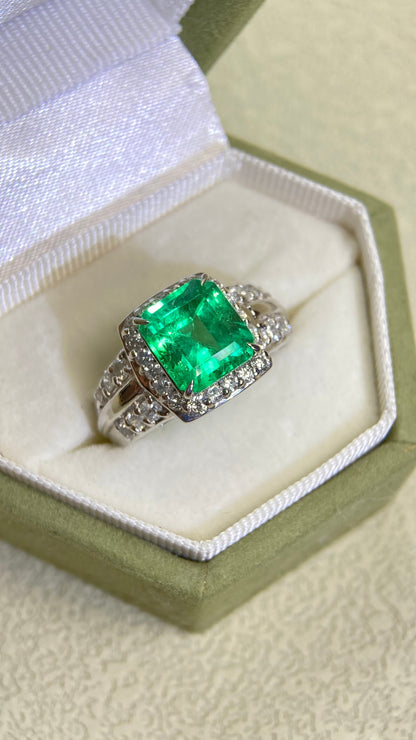 Pt900プラチナ＆エメラルド＆ダイヤモンドリング｜エメラルド2.72カラット｜ダイヤモンド0.70カラット｜日本製ヴィンテージエステートジュエリー-BFLW