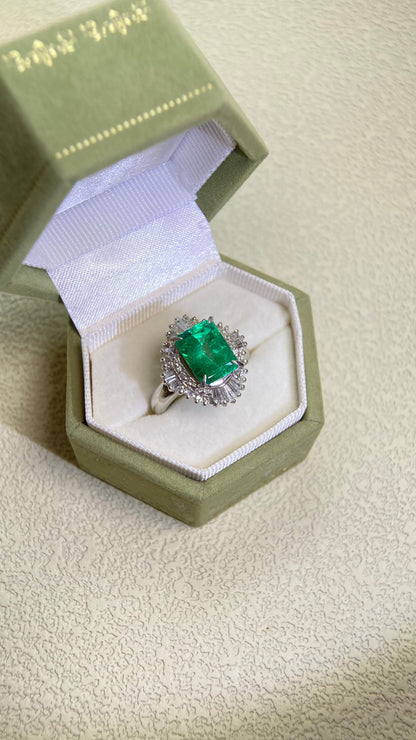 Pt900プラチナ＆エメラルド＆ダイヤモンドリング｜エメラルド2.91カラット｜ダイヤモンド0.47カラット｜日本のヴィンテージエステートジュエリー-BAAJ