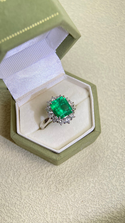 Pt900プラチナ＆エメラルド＆ダイヤモンドリング｜エメラルド2.39カラット｜ダイヤモンド1.00カラット｜日本製ヴィンテージエステートジュエリー-BPOL