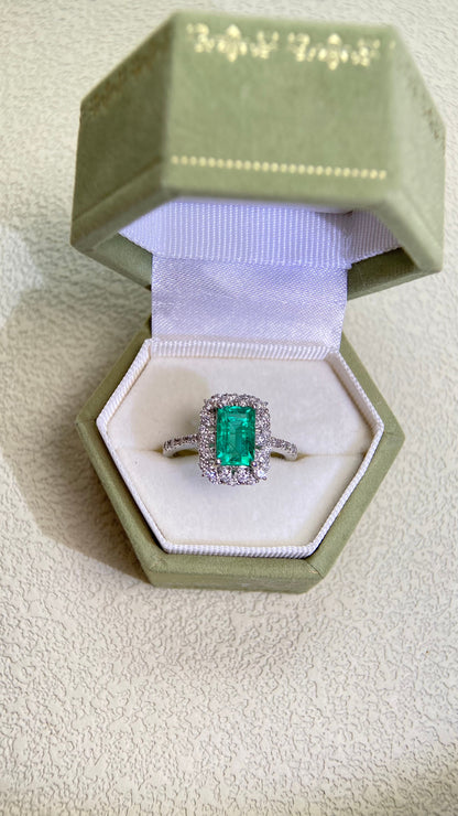 Pt950プラチナ＆エメラルド＆ダイヤモンドリング｜エメラルド1.54カラット｜ダイヤモンド0.49カラット｜日本製ヴィンテージエステートジュエリー-BEJW