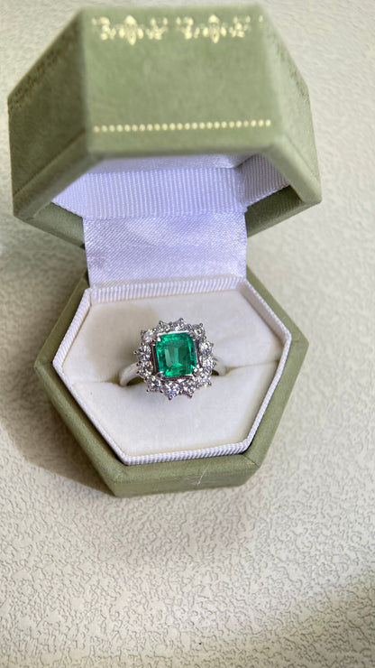 Pt900プラチナ＆エメラルド＆ダイヤモンドリング｜エメラルド1.13カラット｜ダイヤモンド0.90カラット｜日本製ヴィンテージエステートジュエリー-BHPW