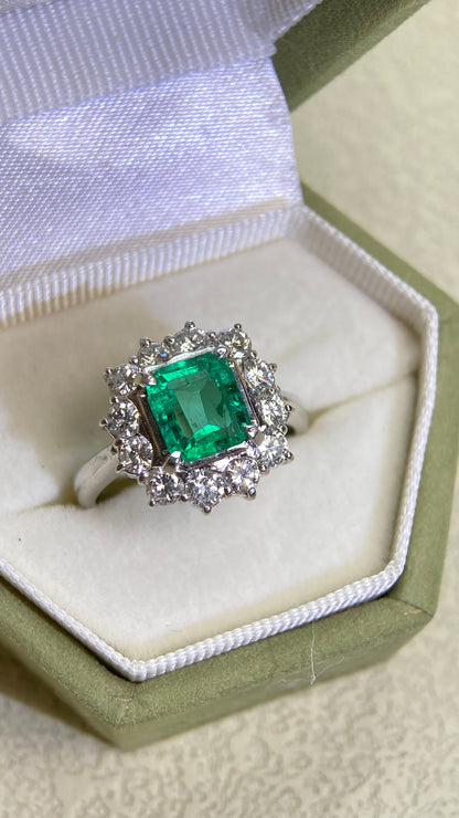 Pt900プラチナ＆エメラルド＆ダイヤモンドリング｜エメラルド1.13カラット｜ダイヤモンド0.90カラット｜日本製ヴィンテージエステートジュエリー-BHPW