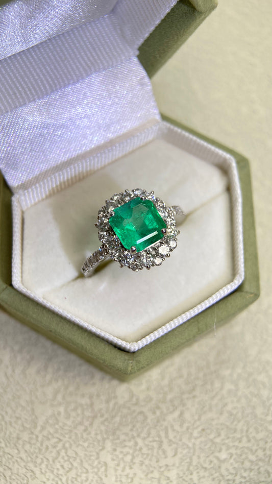 Pt950プラチナ＆エメラルド＆ダイヤモンドリング｜エメラルド1.73カラット｜ダイヤモンド0.64カラット｜日本のヴィンテージエステートジュエリー-ACUL