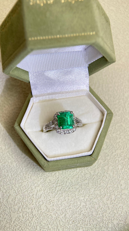 Pt900プラチナ＆エメラルド＆ダイヤモンドリング｜エメラルド 2.013ct｜ダイヤモンド 0.52ct｜コロンビア｜日本製ヴィンテージエステートジュエリー-BKYQ