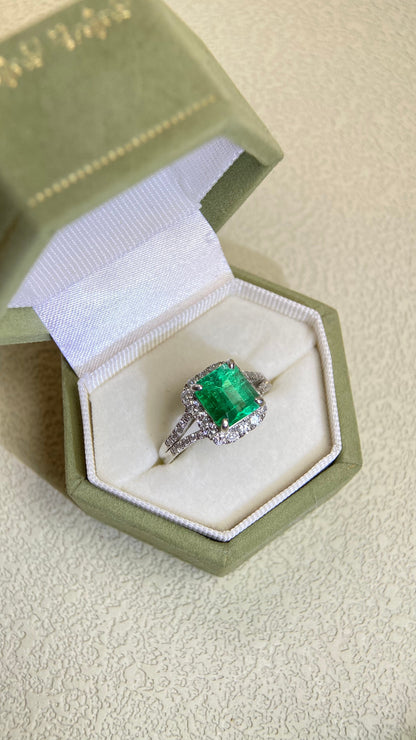 Pt900プラチナ＆エメラルド＆ダイヤモンドリング｜エメラルド 2.013ct｜ダイヤモンド 0.52ct｜コロンビア｜日本製ヴィンテージエステートジュエリー-BKYQ