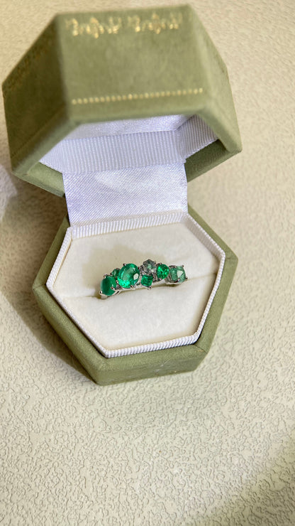 Pt950 Platinum&Emerald  Ring | Emerald 1.00ct | Colombia-Muzo Green | Japanese Vintage Estate Jewelry-BLQF