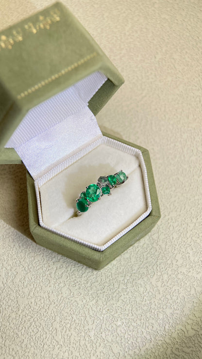 Pt950 Platinum&Emerald  Ring | Emerald 1.00ct | Colombia-Muzo Green | Japanese Vintage Estate Jewelry-BLQF