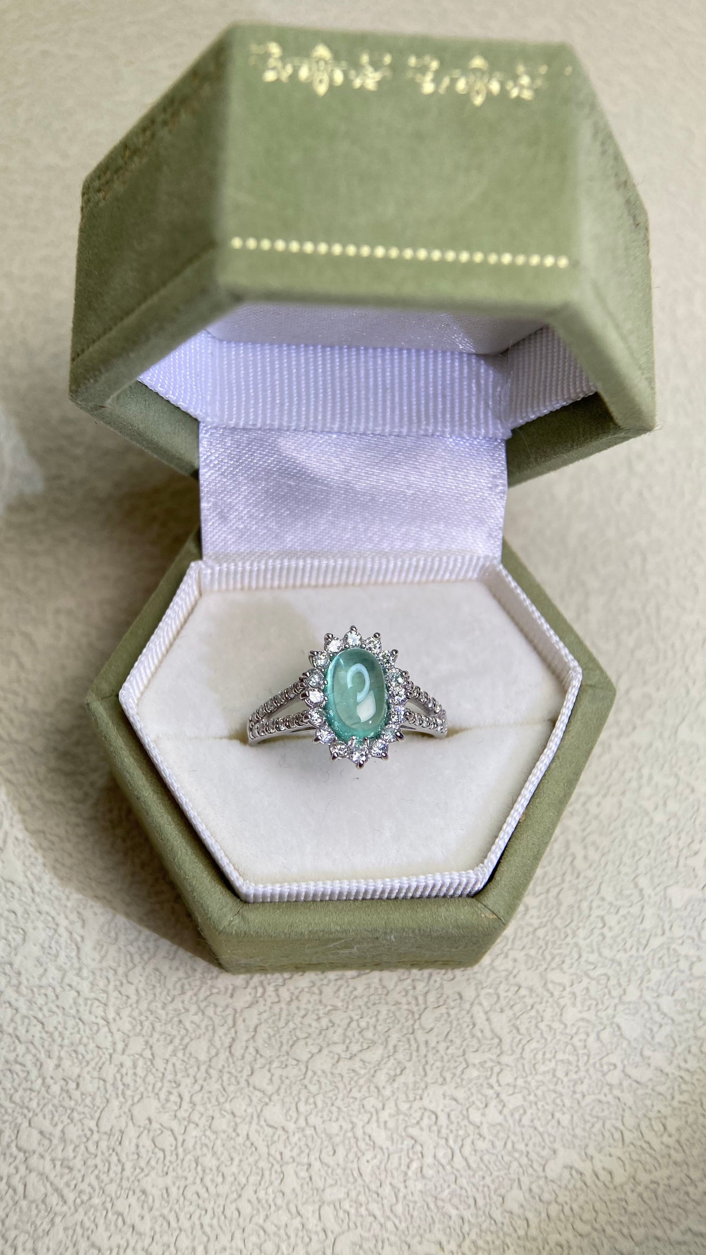 Pt950プラチナ＆キャッツアイクリソベリル＆ダイヤモンドリング｜キャッツアイクリソベリル1.406カラット｜ダイヤモンド0.48カラット｜日本製ヴィンテージエステートジュエリー-BOML