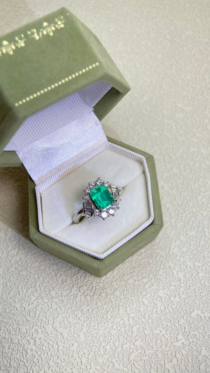 Pt900プラチナ＆エメラルド＆ダイヤモンドリング｜エメラルド1.28カラット｜ダイヤモンド0.58カラット｜コロンビア｜日本製ヴィンテージエステートジュエリー-BMVB