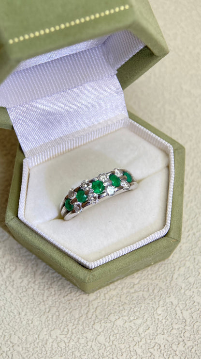 Pt900プラチナ＆エメラルド＆ダイヤモンドリング｜エメラルド0.41ct｜ダイヤモンド0.57ct｜日本製ヴィンテージエステートジュエリー-BELH