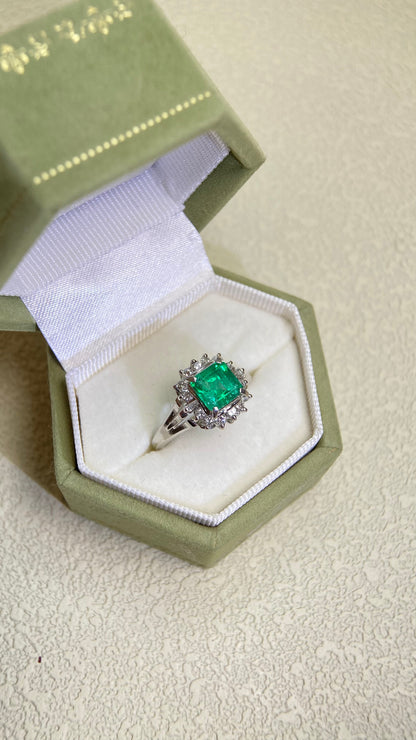 Pt900プラチナ＆エメラルド＆ダイヤモンドリング｜エメラルド1.01カラット｜ダイヤモンド0.34カラット｜日本製ヴィンテージエステートジュエリー-BLYB