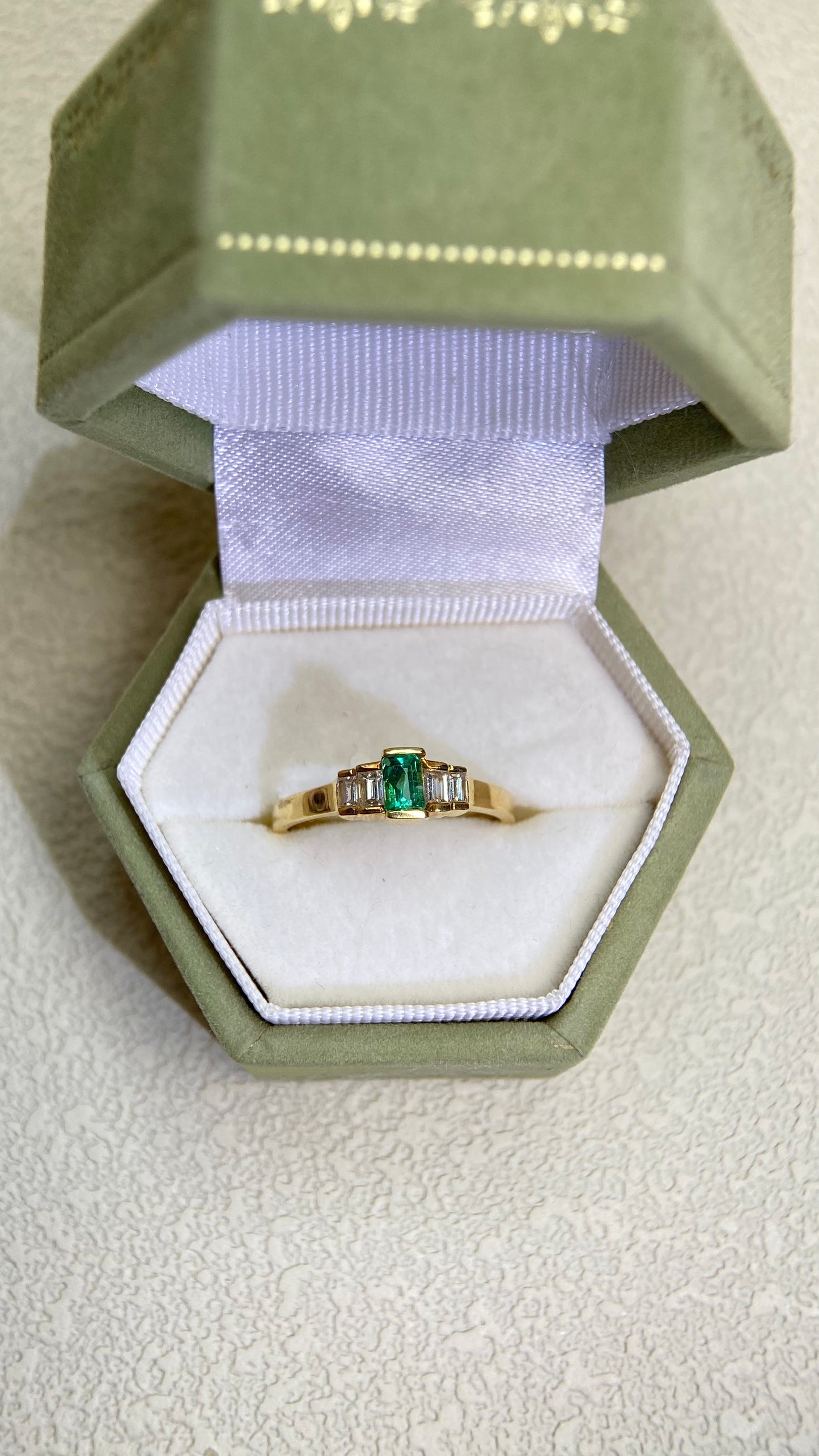 18Kゴールド＆エメラルド＆ダイヤモンドリング｜エメラルド0.24カラット｜ダイヤモンド0.20カラット｜日本製ヴィンテージエステートジュエリー-BKNY