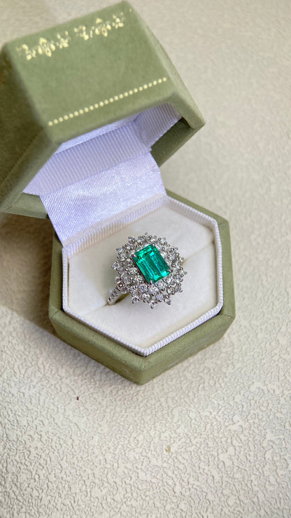 Pt950 Platinum&Emerald and Diamond Ring | Emerald 1.52ct | Diamond 1.04ct | F1-Colombia | Japanese Vintage Estate Jewelry-BFMJ