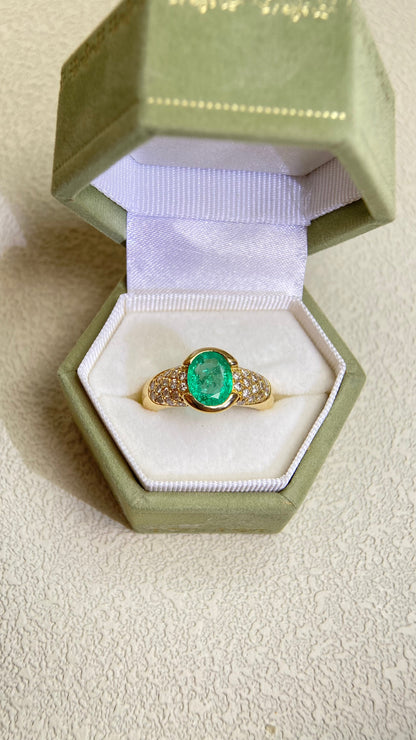 K18ゴールド＆エメラルドダイヤモンドリング｜エメラルド1.74ct、ダイヤモンド0.47ct｜日本製ヴィンテージエステートジュエリー-BPMU