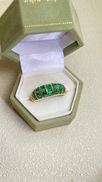 K18 Gold&Emerald Diamond Ring | Japanese Vintage Estate Jewelry-BLSL