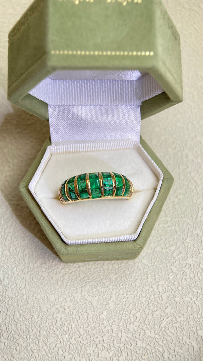 K18 Gold&Emerald Diamond Ring | Japanese Vintage Estate Jewelry-BLSL