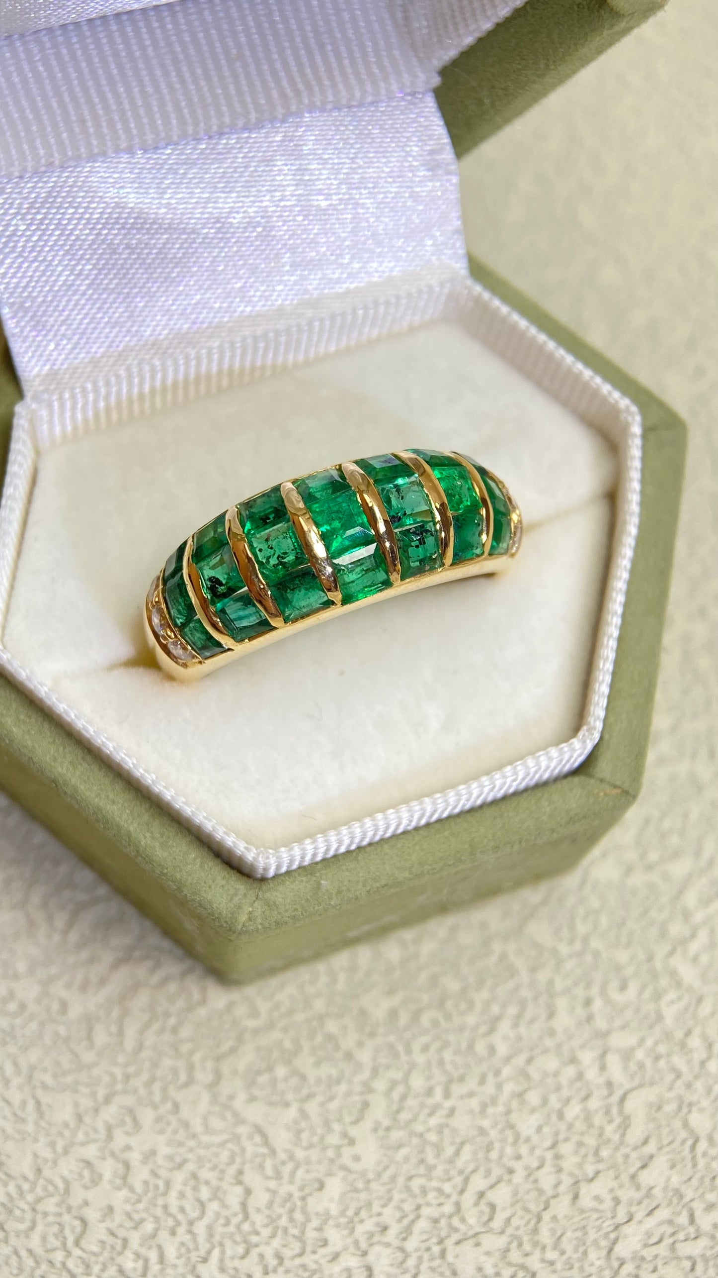 K18 Gold&Emerald Diamond Ring | Japanese Vintage Estate Jewelry-BLSL