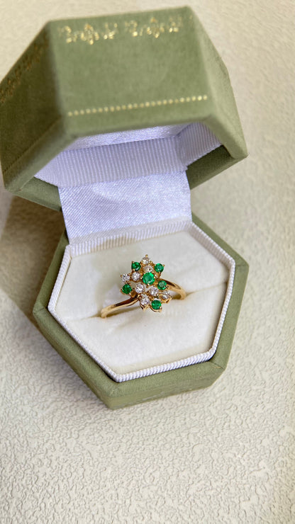 K18ゴールド＆エメラルド＆ダイヤモンドリング｜エメラルド0.24ct、ダイヤモンド0.23ct｜日本製ヴィンテージエステートジュエリー-BEPZ