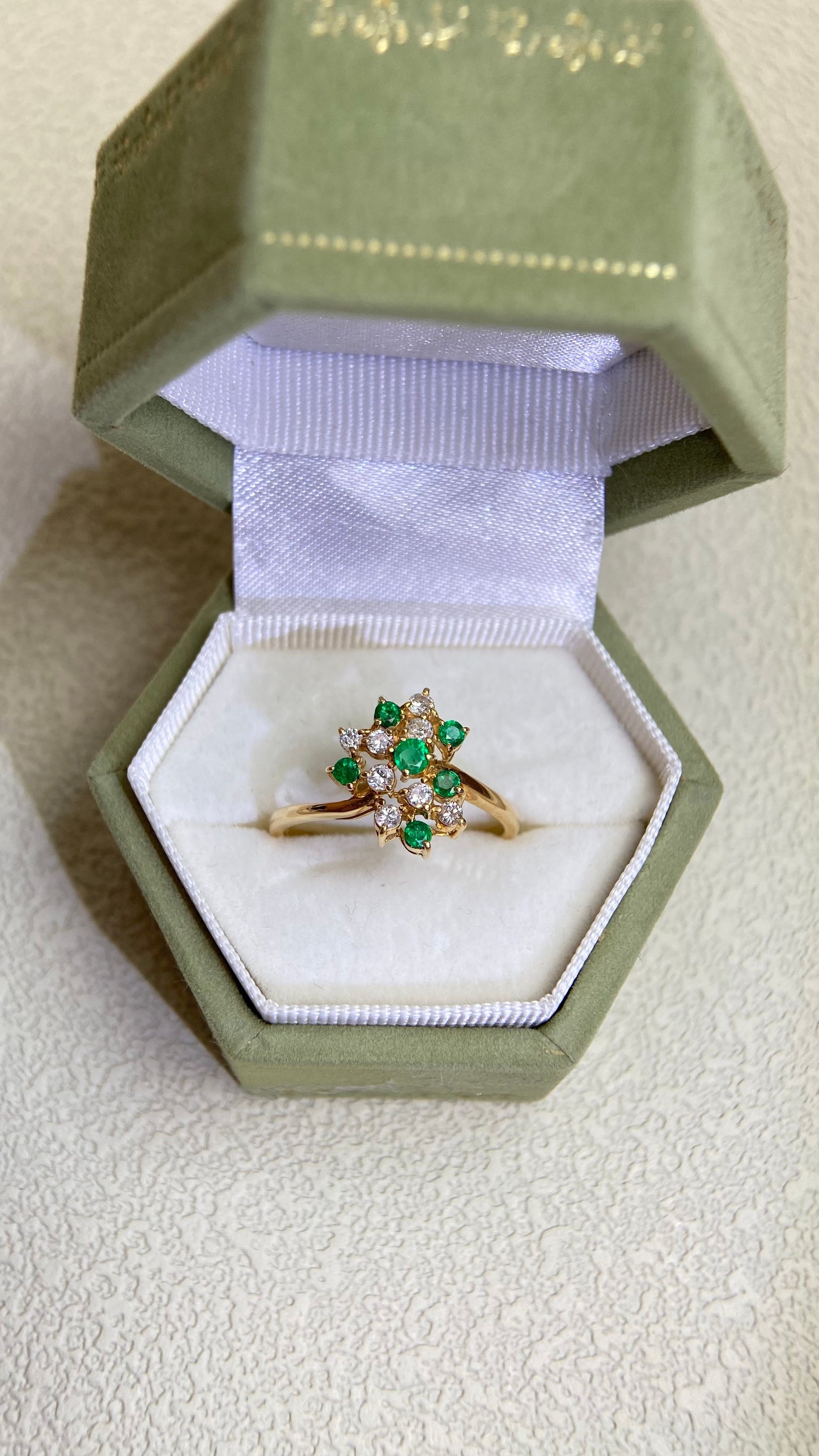 K18ゴールド＆エメラルド＆ダイヤモンドリング｜エメラルド0.24ct、ダイヤモンド0.23ct｜日本製ヴィンテージエステートジュエリー-BEPZ