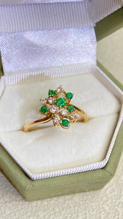 K18ゴールド＆エメラルド＆ダイヤモンドリング｜エメラルド0.24ct、ダイヤモンド0.23ct｜日本製ヴィンテージエステートジュエリー-BEPZ