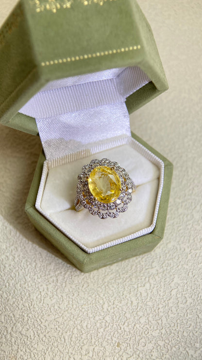 K18 Gold&Yellow Sapphire and Diamond Ring | Yellow Sapphire 4.931ct | Diamond 1.20ct | Japanese Vintage Estate Jewelry-BOLMLA2