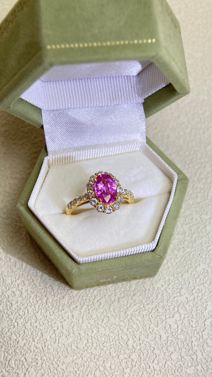 K18 Gold &Pink Sappphire and Diamond Ring | Pink Sappphire 1.526ct | Diamond 0.63ct | No Heat | Japanese Vintage Estate Jewelry-BPXP