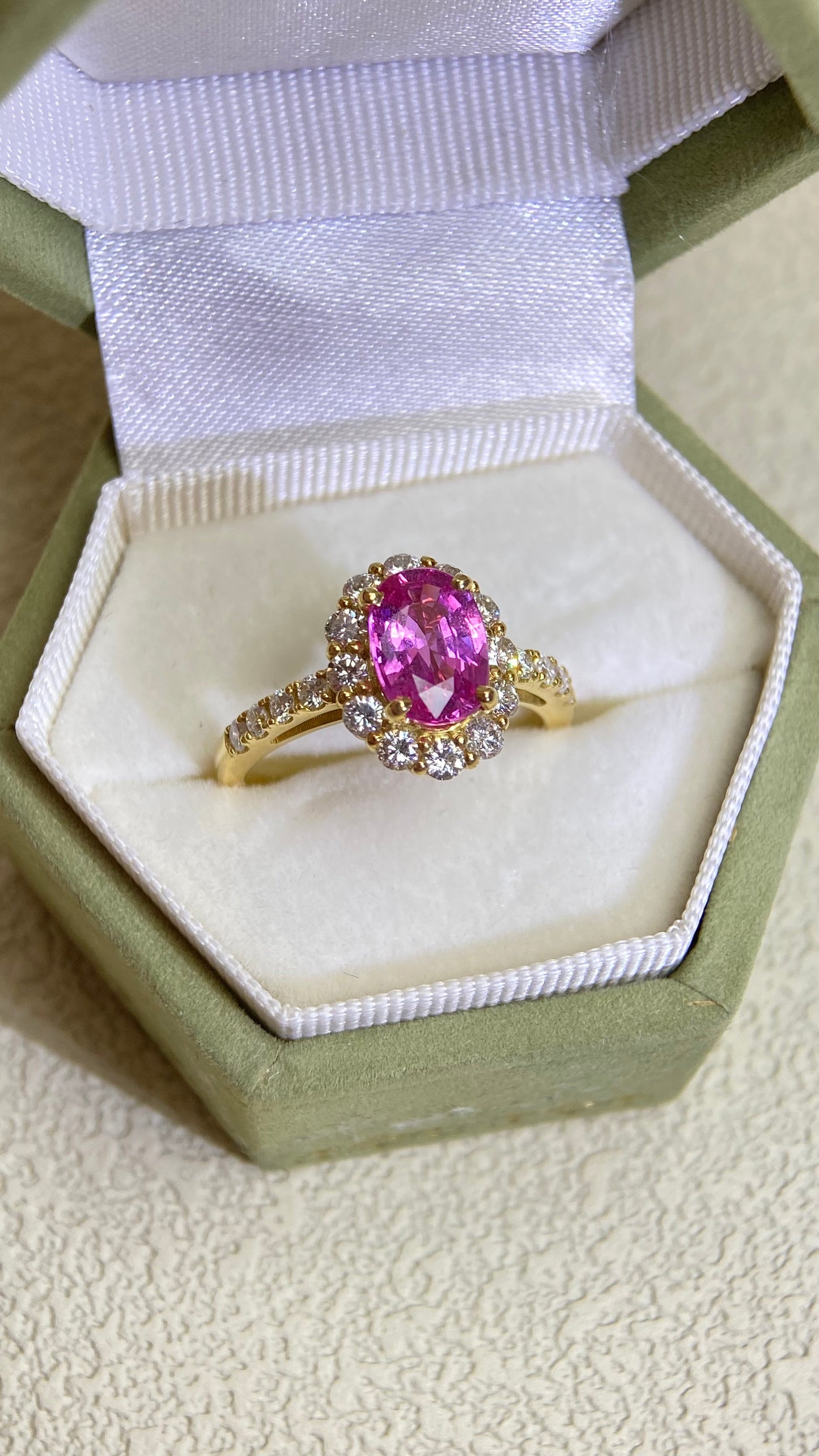 K18 Gold &Pink Sappphire and Diamond Ring | Pink Sappphire 1.526ct | Diamond 0.63ct | No Heat | Japanese Vintage Estate Jewelry-BPXP