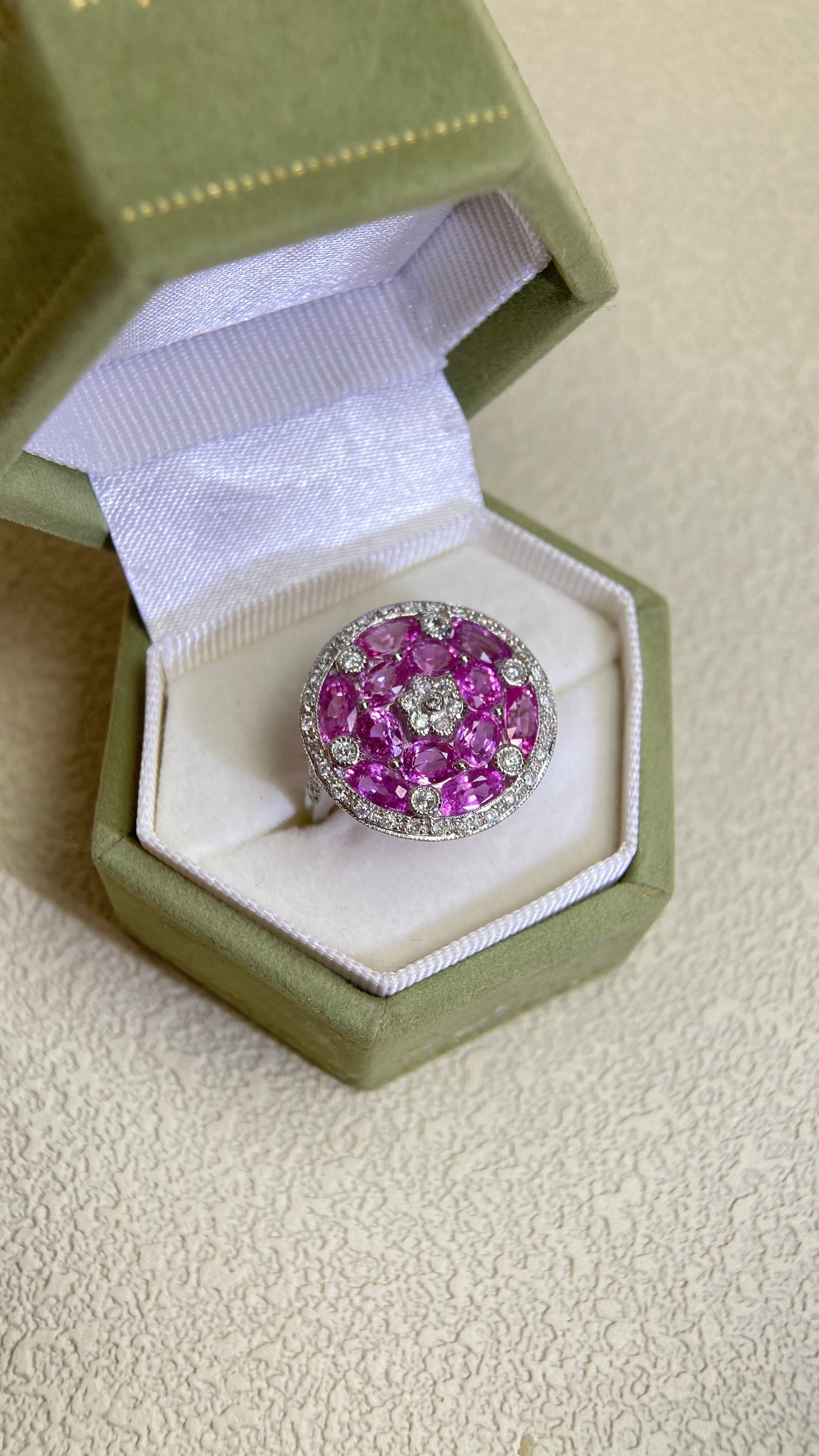 K18 White Gold &Pink Sappphire and Diamond Ring | Pink Sappphire 1.526ct | Diamond 0.63ct |  No Heat | Japanese Vintage Estate Jewelry-BPXP