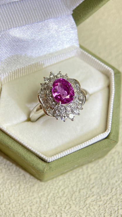 Pt900 Platinum&Violet Sapphire and Diamond Ring | Violet Sapphire 2.11ct | Diamond 0.82ct | No Heat | Japanese Vintage Estate Jewelry-BHFI