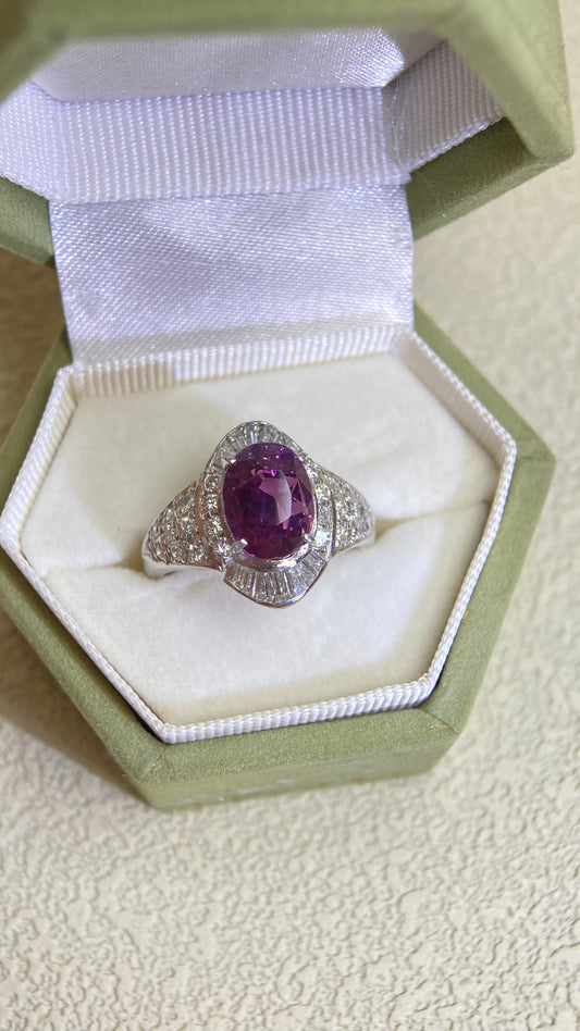 Pt900プラチナ＆バイオレットサファイア＆ダイヤモンドリング｜バイオレットサファイア 3.28ct｜ダイヤモンド 0.62ct｜日本製ヴィンテージエステートジュエリー-VXOW