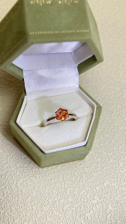 K18 White Gold&Orange Sapphire  Ring | Orange Sapphire 0.40ct | Japanese Vintage Estate Jewelry-BKYD