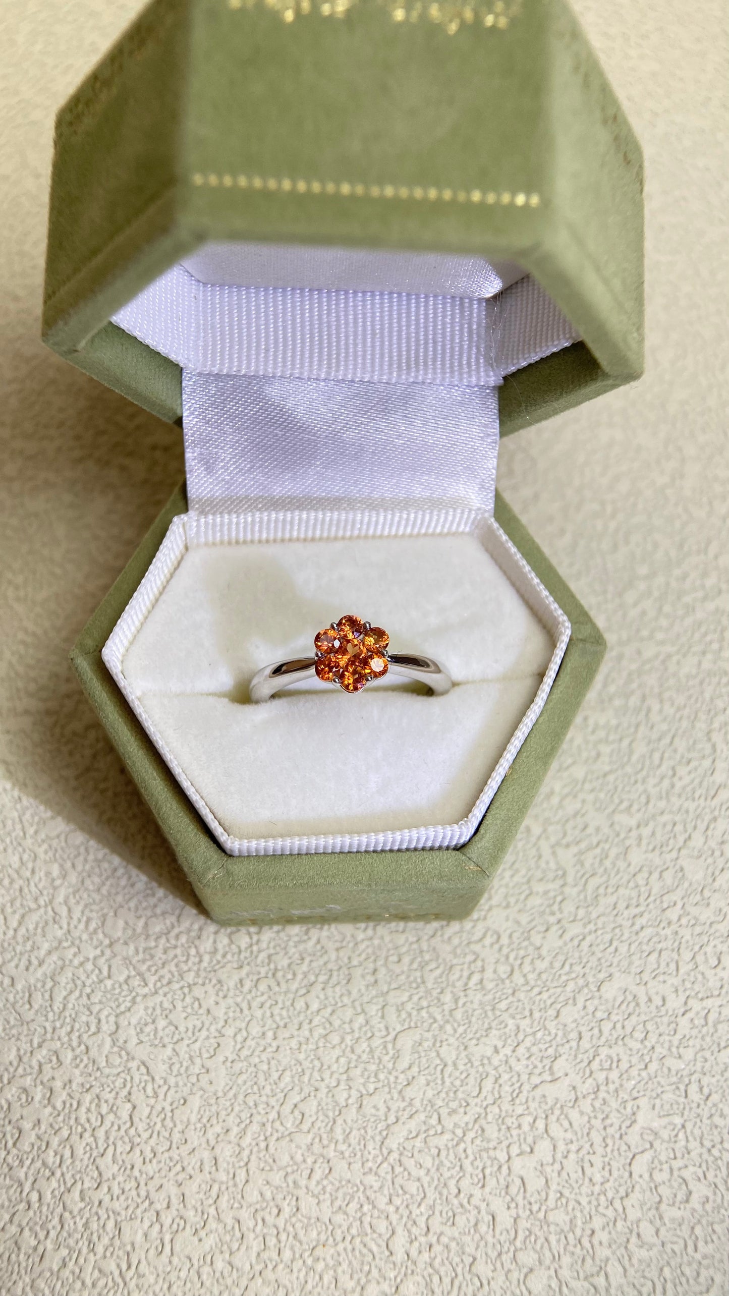 K18 White Gold&Orange Sapphire  Ring | Orange Sapphire 0.40ct | Japanese Vintage Estate Jewelry-BKYD